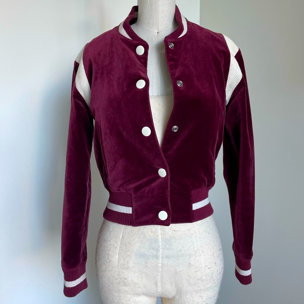 & other stories velvet burgendy bomber jacket SZ 2